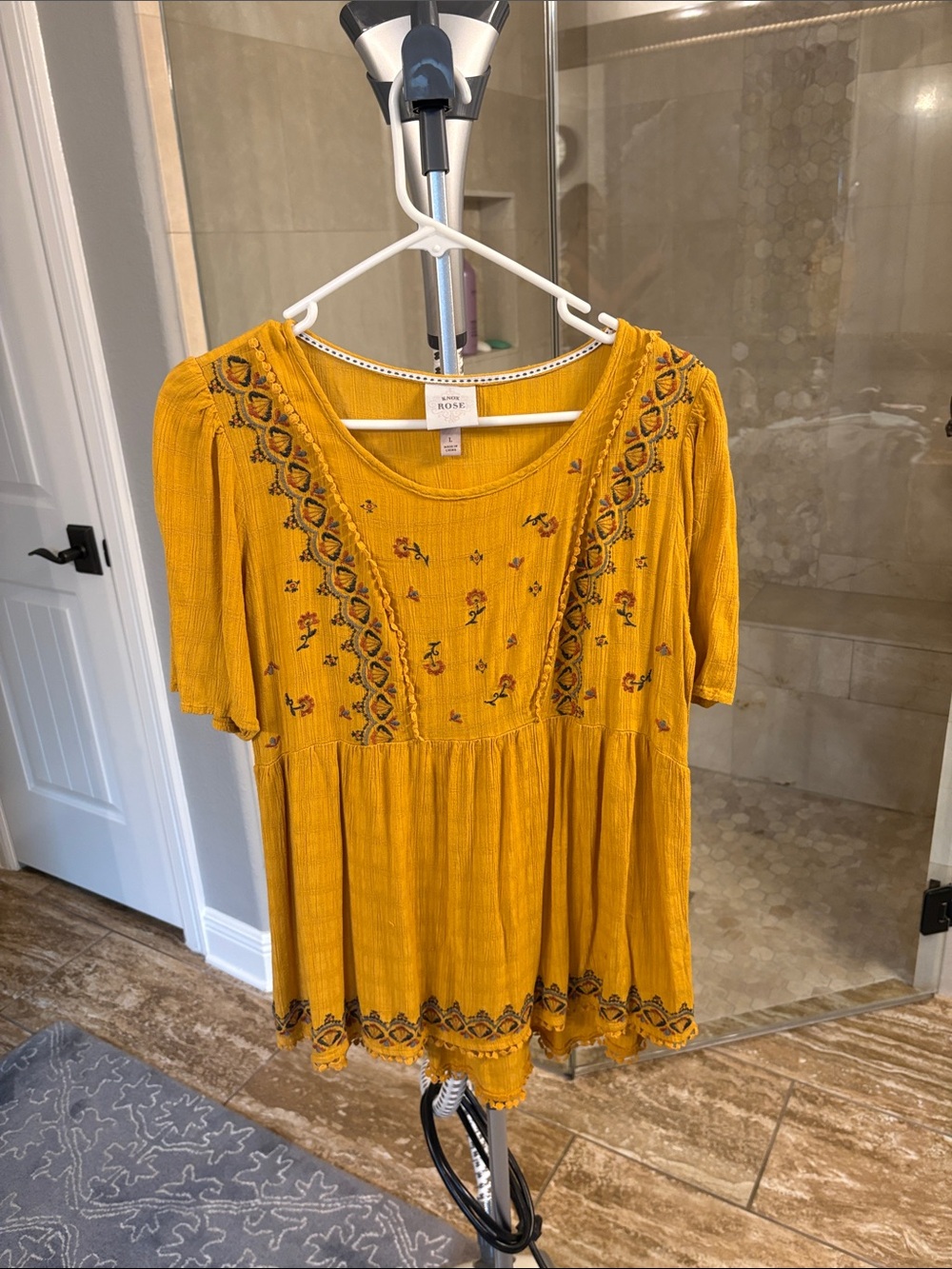 Knox Rose Mustard Yellow Embroidered Boho Top